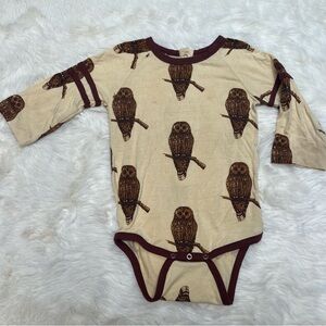 Kate Quinn Owl Pattern Bodysuit in Cream and Brown Bamboo 18-24